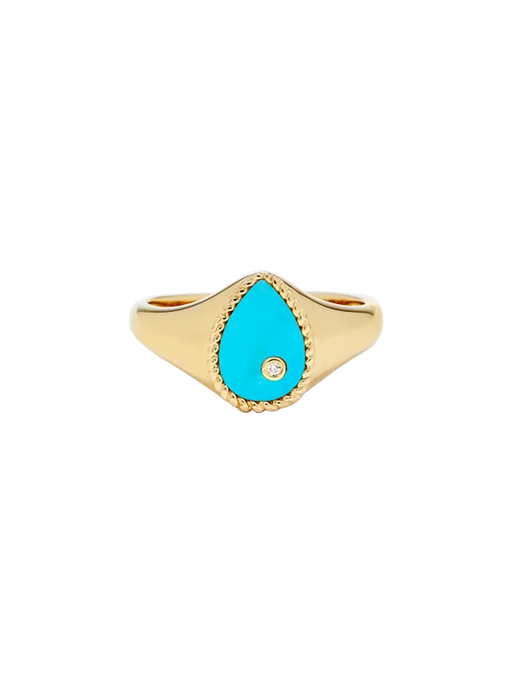 Baby chevalière poire turquoise or jaune ring photo