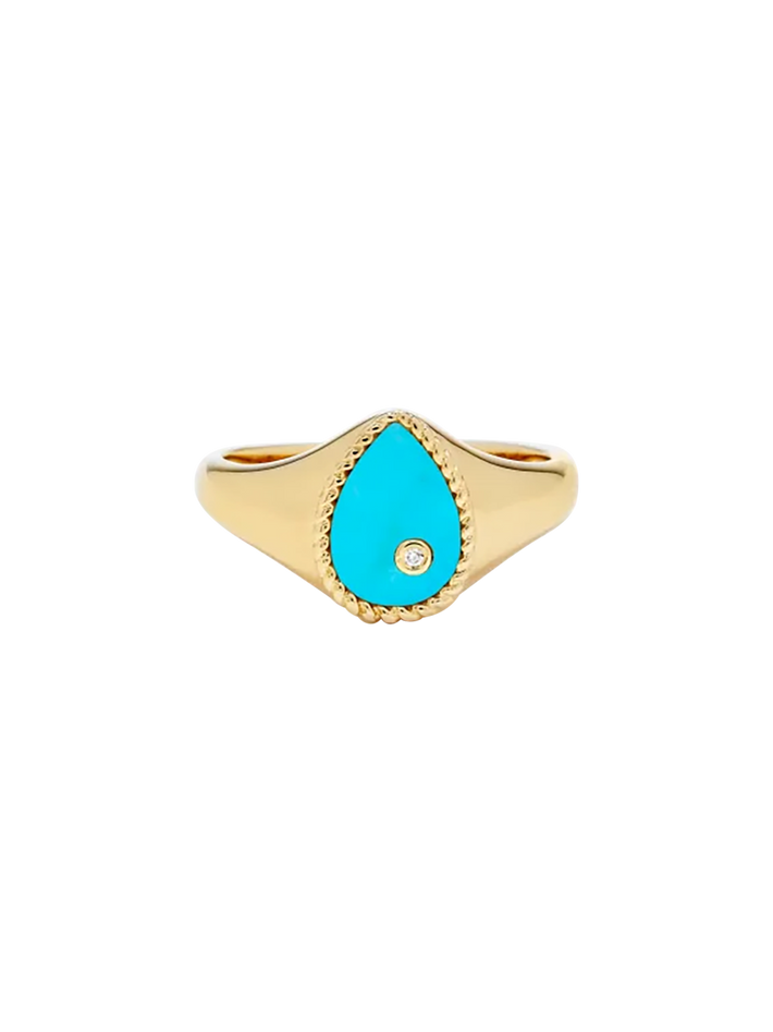 Baby chevalière poire turquoise or jaune ring