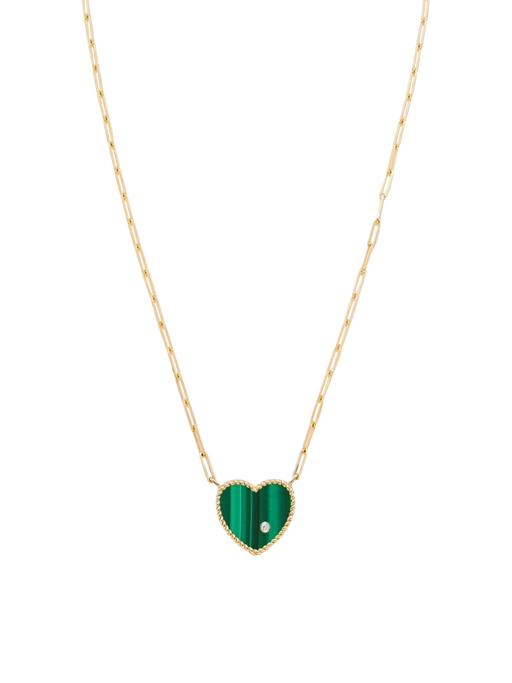 Pm yellow gold malachite heart solitaire necklace photo