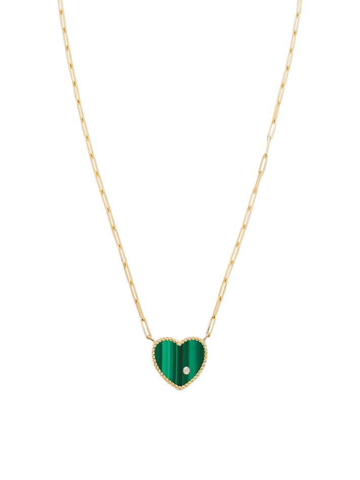 Pm yellow gold malachite heart solitaire necklace