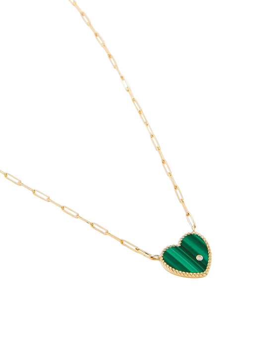 Pm yellow gold malachite heart solitaire necklace photo