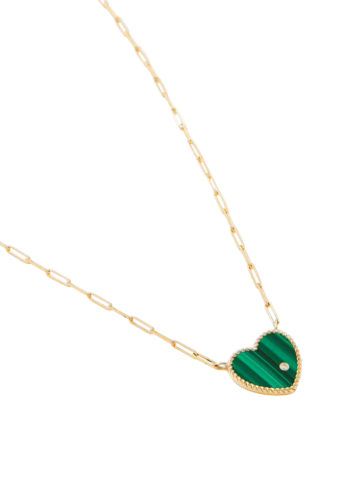 Pm yellow gold malachite heart solitaire necklace