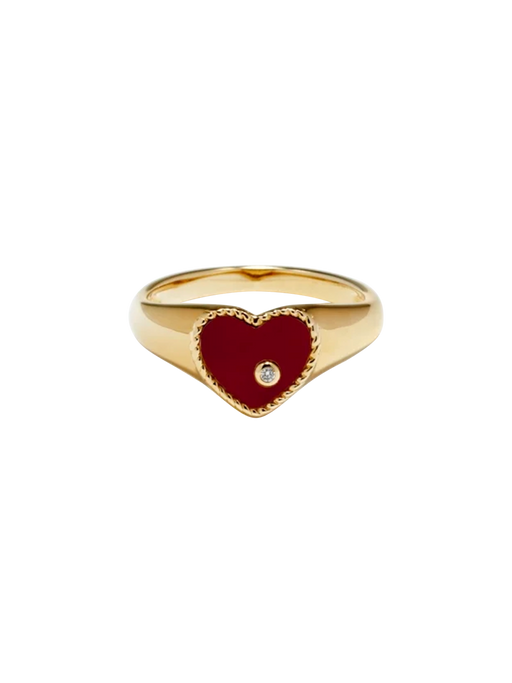 Baby signet ring heart red agate yellow gold photo