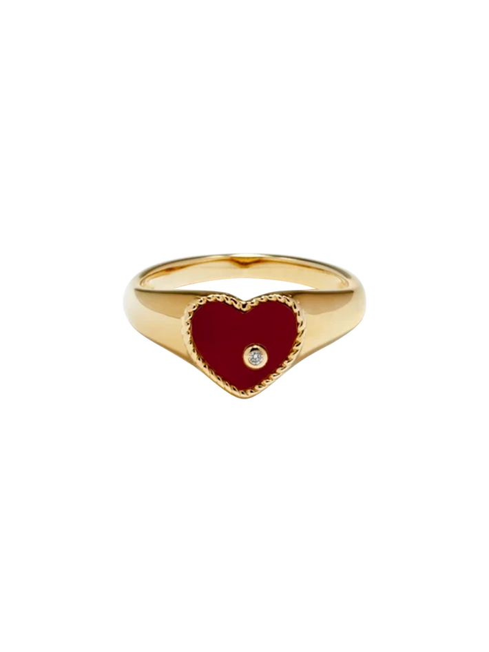 Baby signet ring heart red agate yellow gold