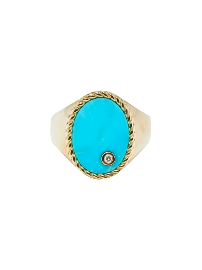 Yellow gold turquoise oval signet ring