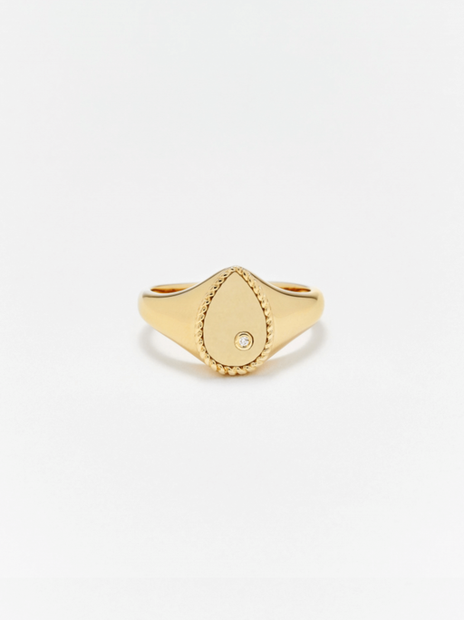Mini diamond and gold pear signet ring photo