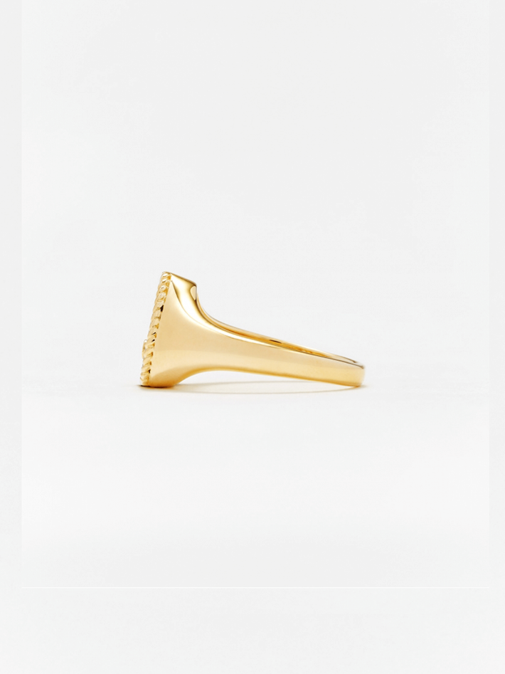 Mini diamond and gold pear signet ring