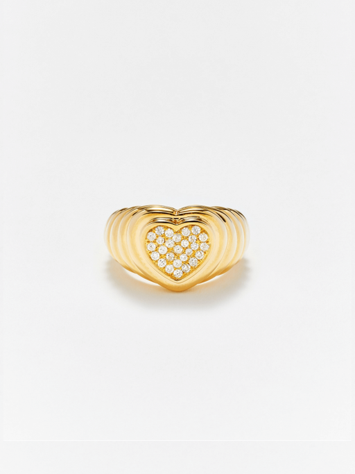 Mini berlingot heart diamond signet ring photo