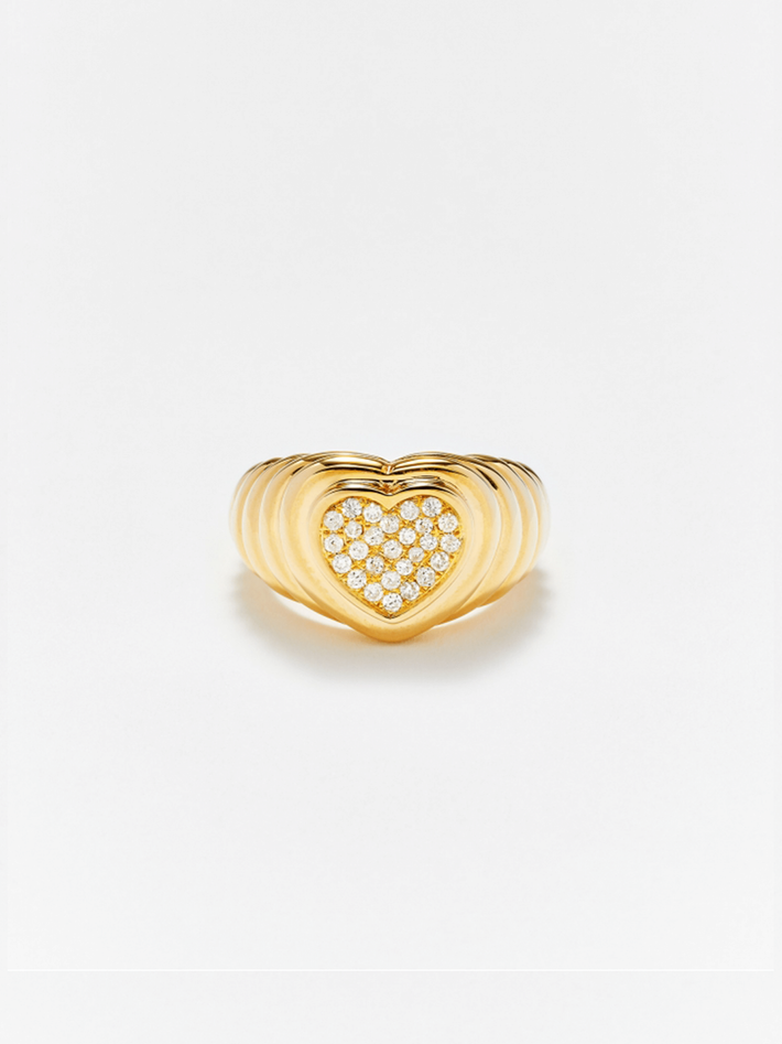 Mini berlingot heart diamond signet ring