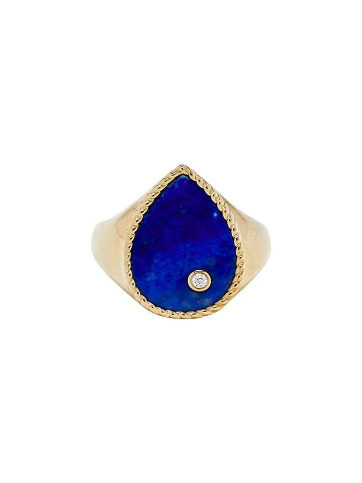 Yellow gold lapis lazuli pear signet ring