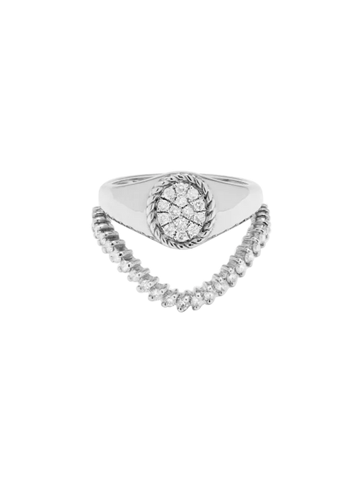 Mini set chevalière ovale & bague vague diamant or blanc ring photo
