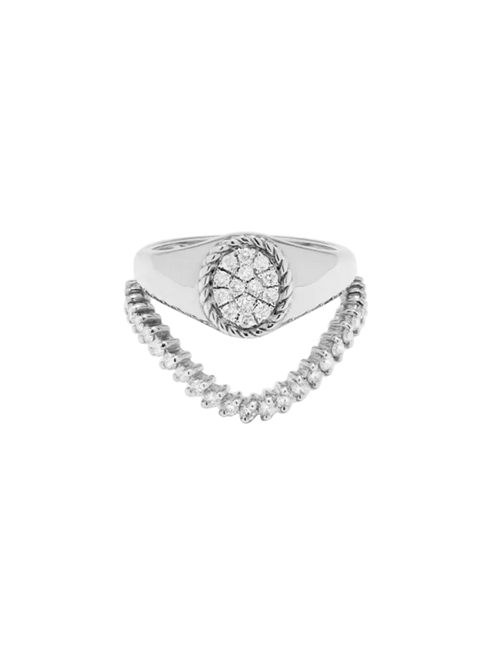 Mini set chevalière ovale & bague vague diamant or blanc ring