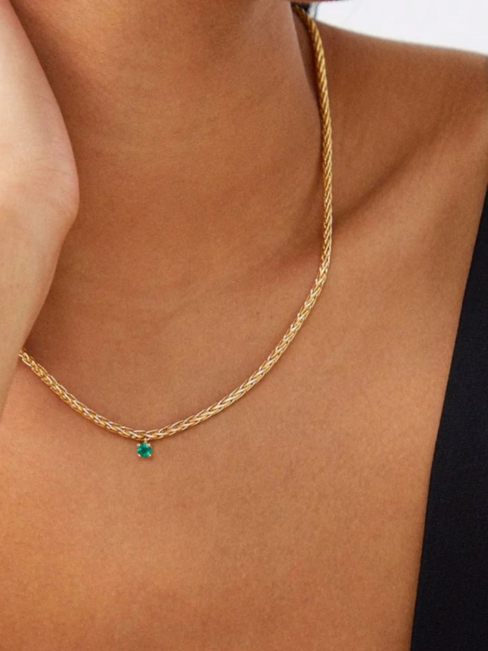 Yellow gold emerald floating palm tree necklace