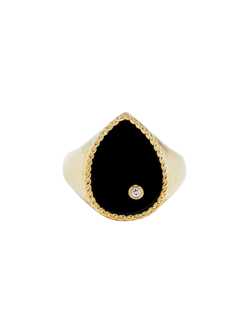 Yellow gold pear onyx signet ring photo