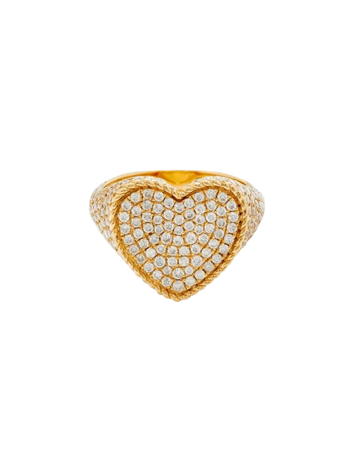 Heart signet ring full diamonds yellow gold