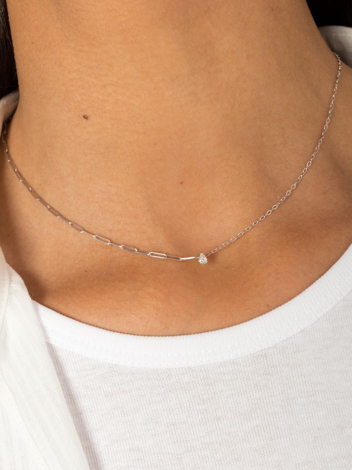 Pear diamond solitaire mixed-chain necklace