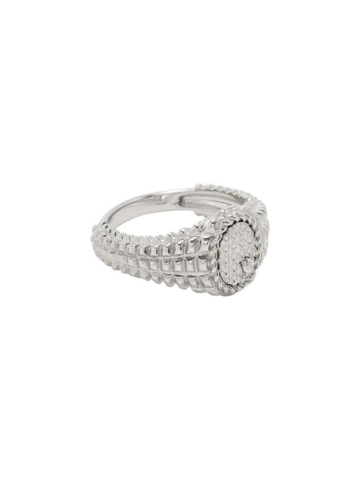 Baby chevalière ovale picotti or blanc ring