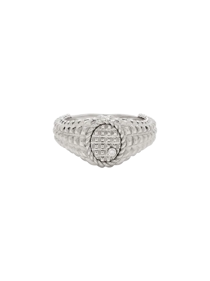 Baby chevalière ovale picotti or blanc ring