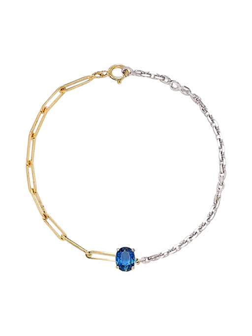 Maxi solitaire blue sapphire bracelet with mixed golds photo