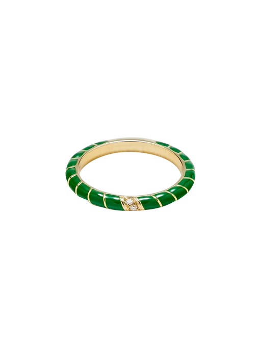 Mini twisted wedding ring green enamel yellow gold photo