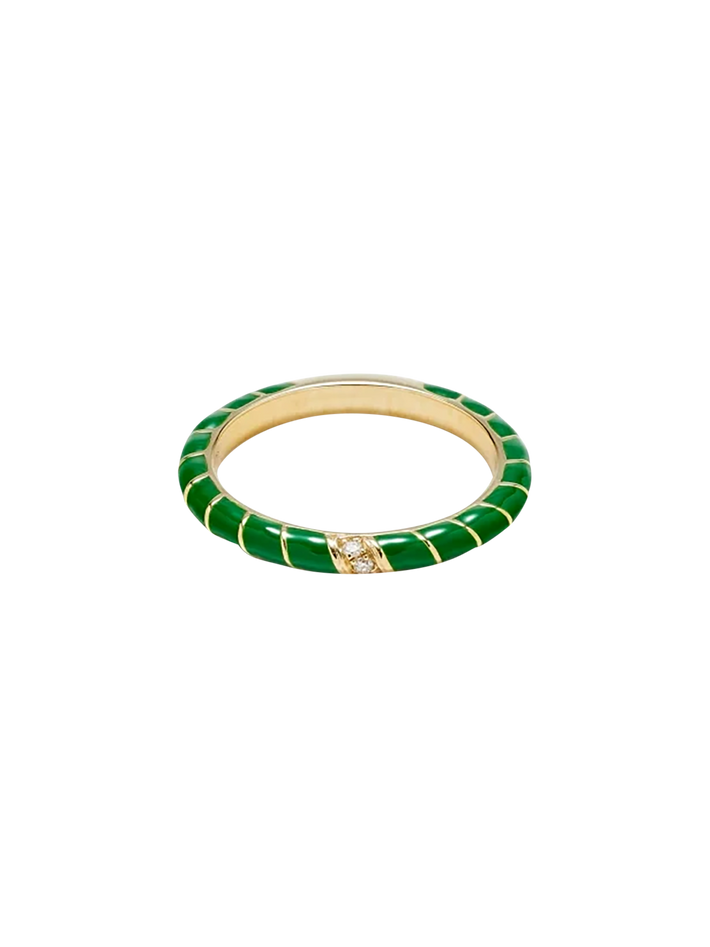 Mini twisted wedding ring green enamel yellow gold