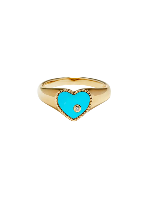 Baby chevalière coeur turquoise or jaune ring photo