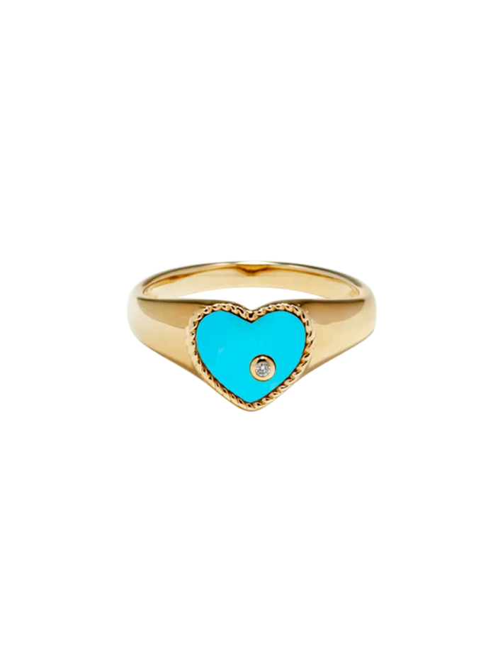 Baby chevalière coeur turquoise or jaune ring