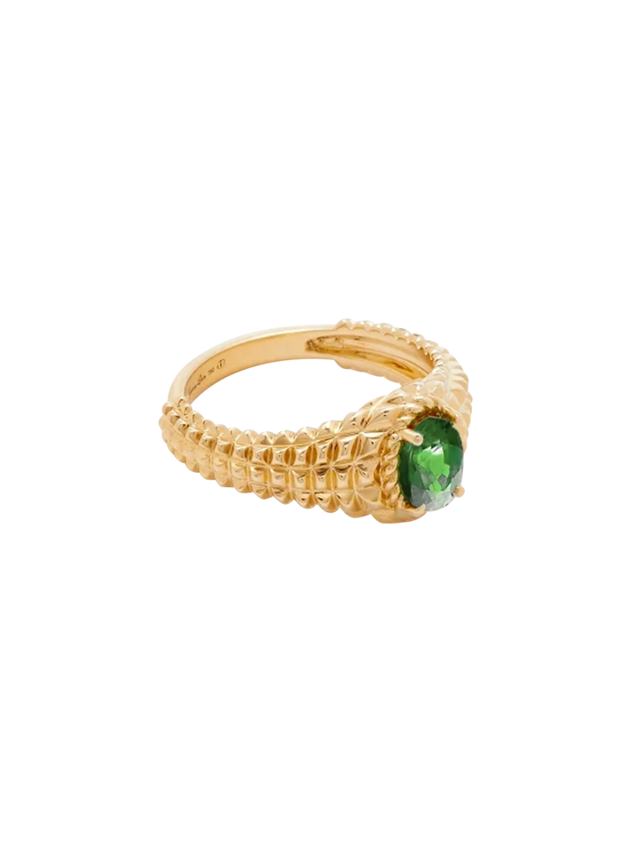 Baby oval signet ring picotti emerald yellow gold ring