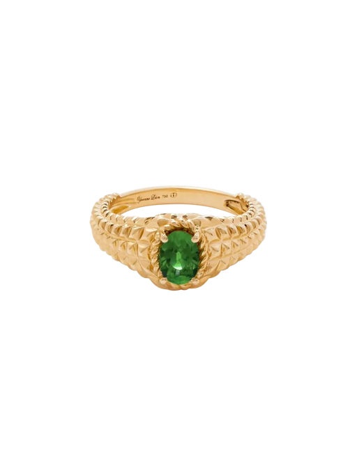Baby oval signet ring picotti emerald yellow gold ring photo
