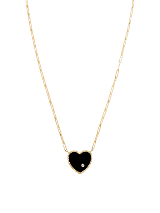Yellow gold onyx heart solitaire necklace photo