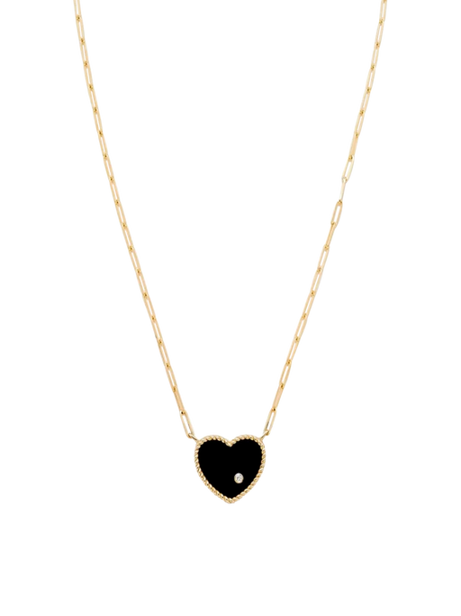 Yellow gold onyx heart diamond necklace photo