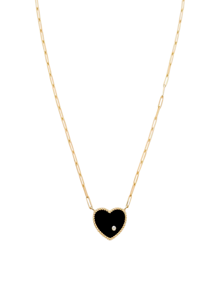 Yellow gold onyx heart diamond necklace