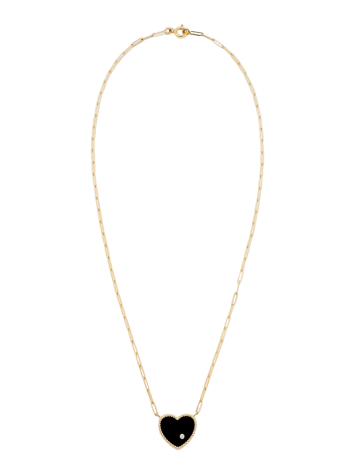 Yellow gold onyx heart diamond necklace