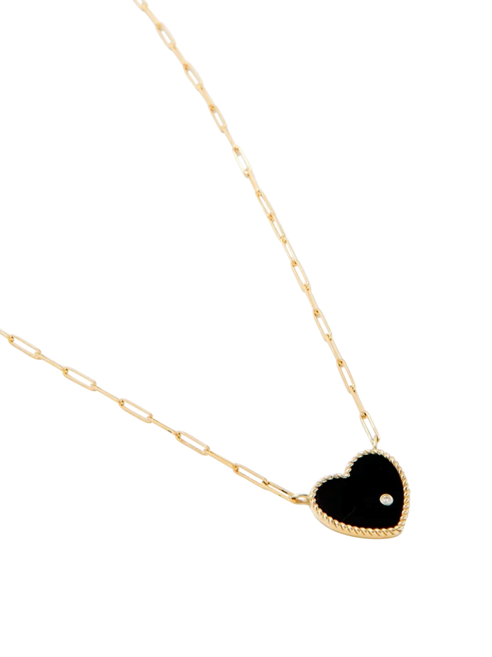 Yellow gold onyx heart diamond necklace