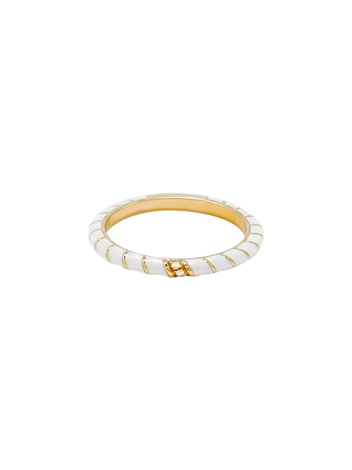 Mini twisted wedding ring white enamel yellow gold photo