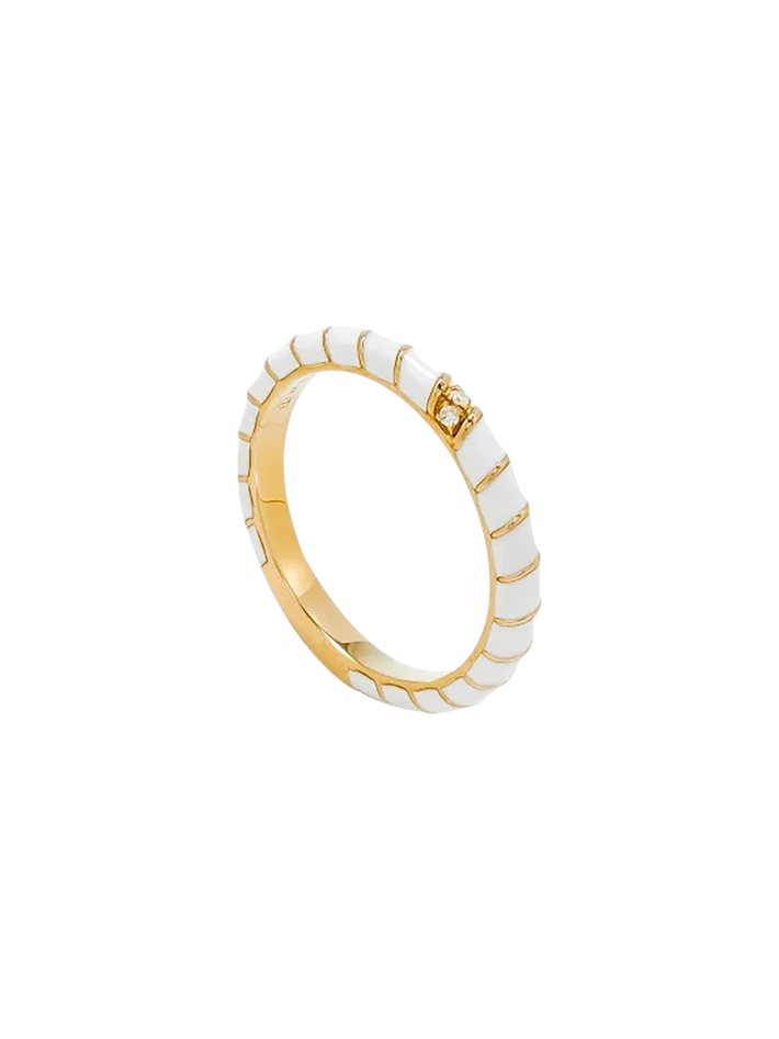 Mini twisted wedding ring white enamel yellow gold