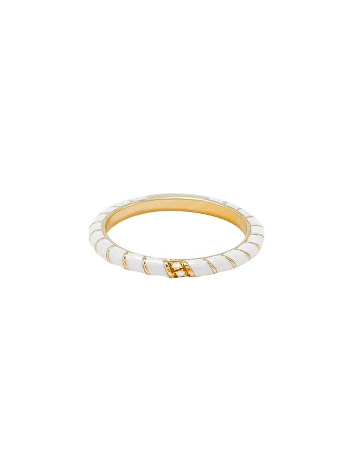 Mini twisted wedding ring white enamel yellow gold