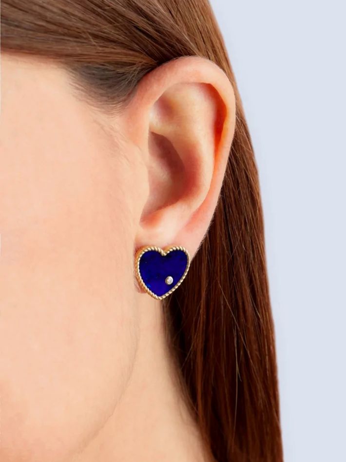 Yellow gold lapis lazuli heart studs