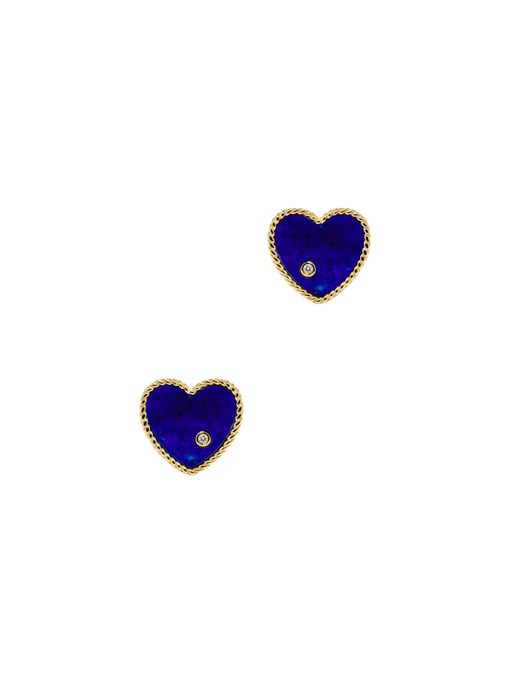 Yellow gold lapis lazuli heart studs photo