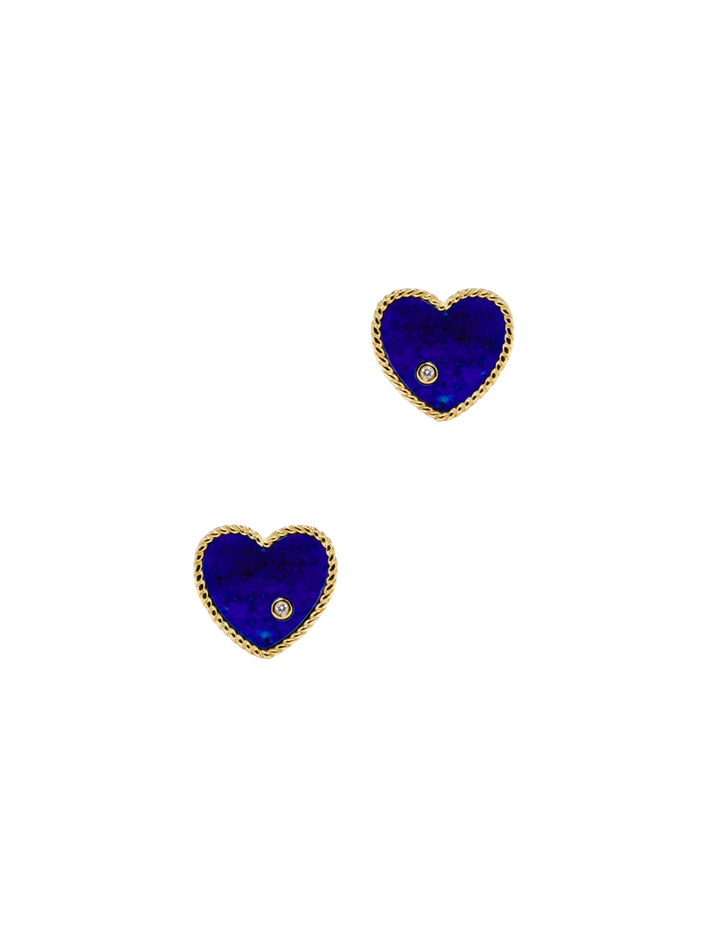 Yellow gold lapis lazuli heart studs