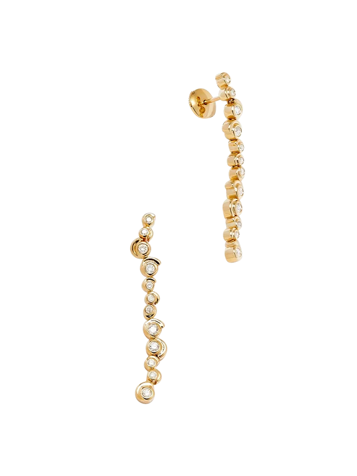 Long yellow gold diamond snail earrings