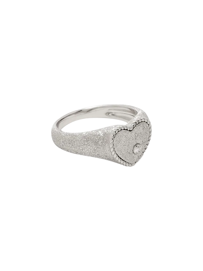 Baby chevalière coeur pailletée or blanc ring