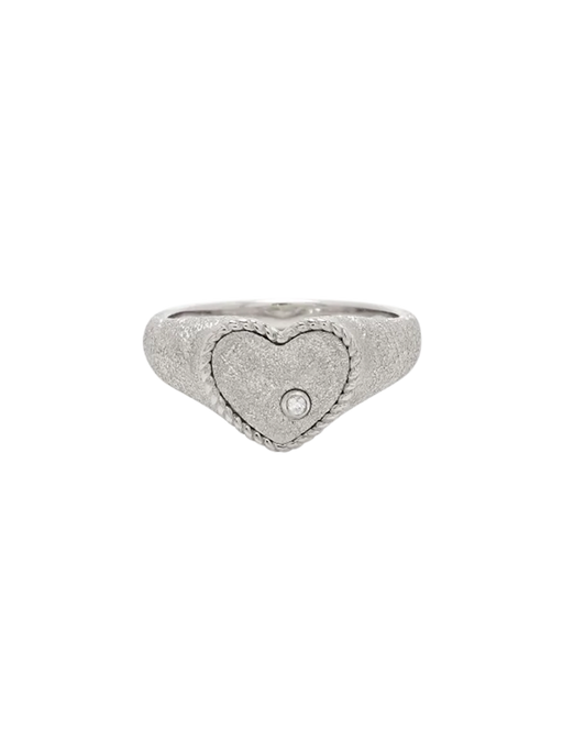 Baby chevalière coeur paillet�ée or blanc ring photo