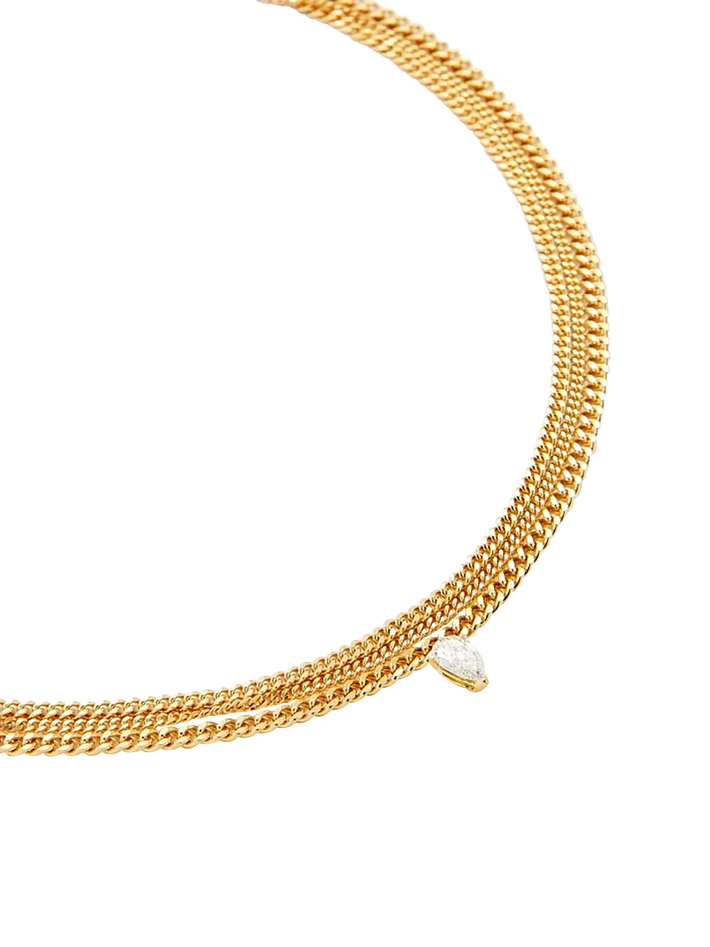 Yellow gold triple diamond curb chain necklace