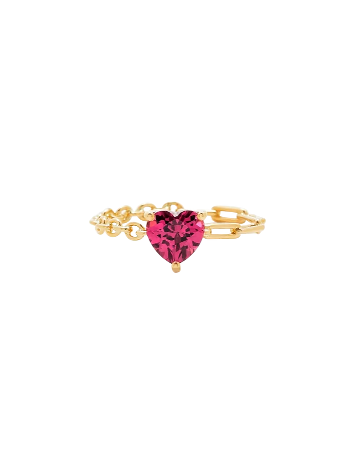 Pink yellow gold heart solitaire ring