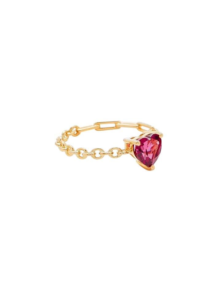 Pink yellow gold heart solitaire ring