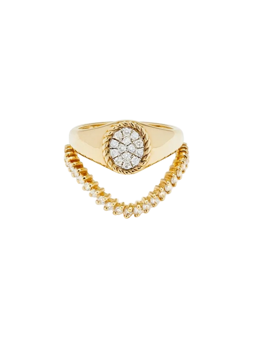 Mini set chevalière ovale & bague vague diamant or jaune ring photo