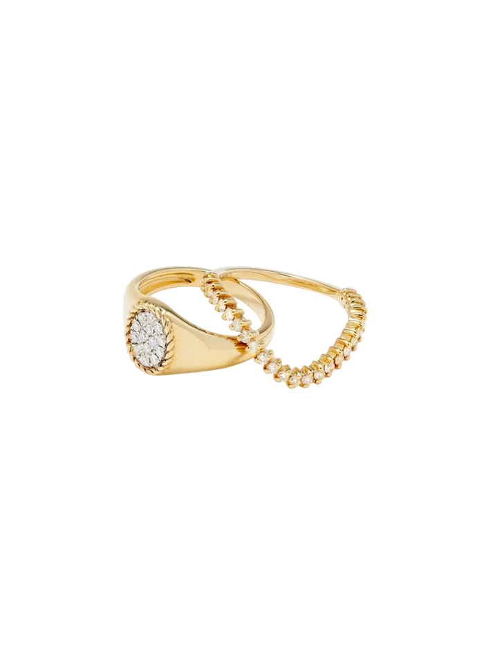 Mini set chevalière ovale & bague vague diamant or jaune ring