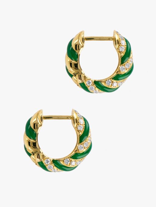 Green enamel twist diamond hoops photo