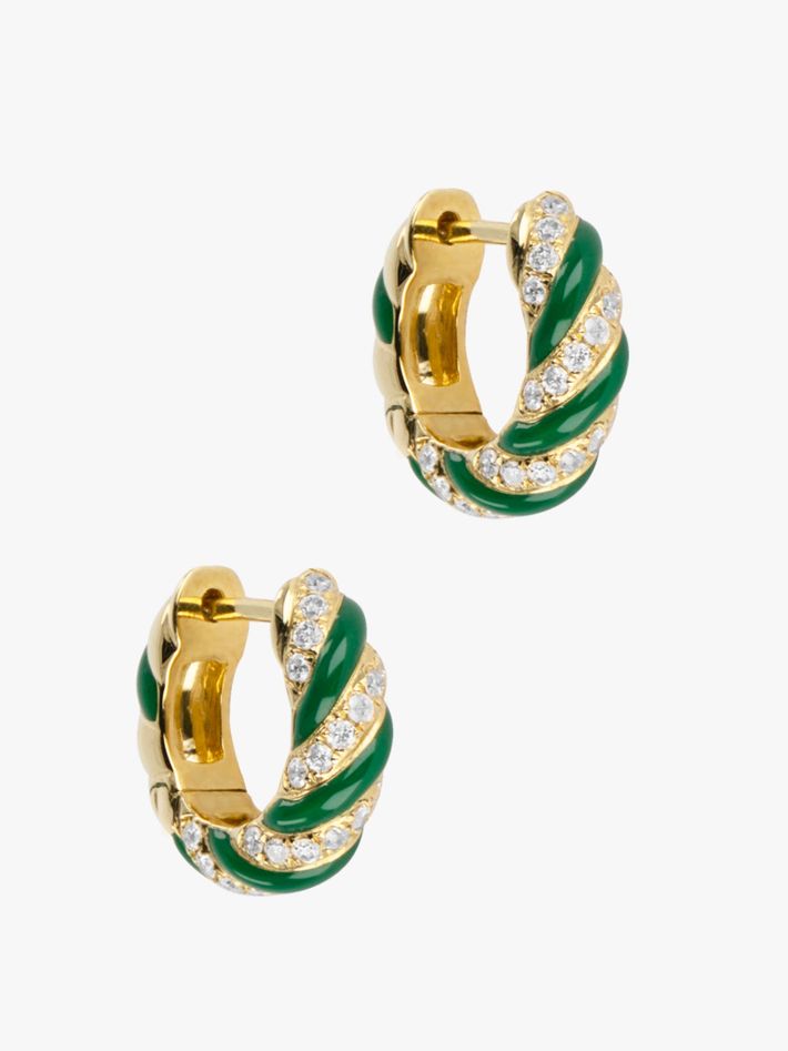 Green enamel twist diamond hoops